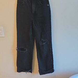 Zara Black Distressed Straight Leg Jeans
